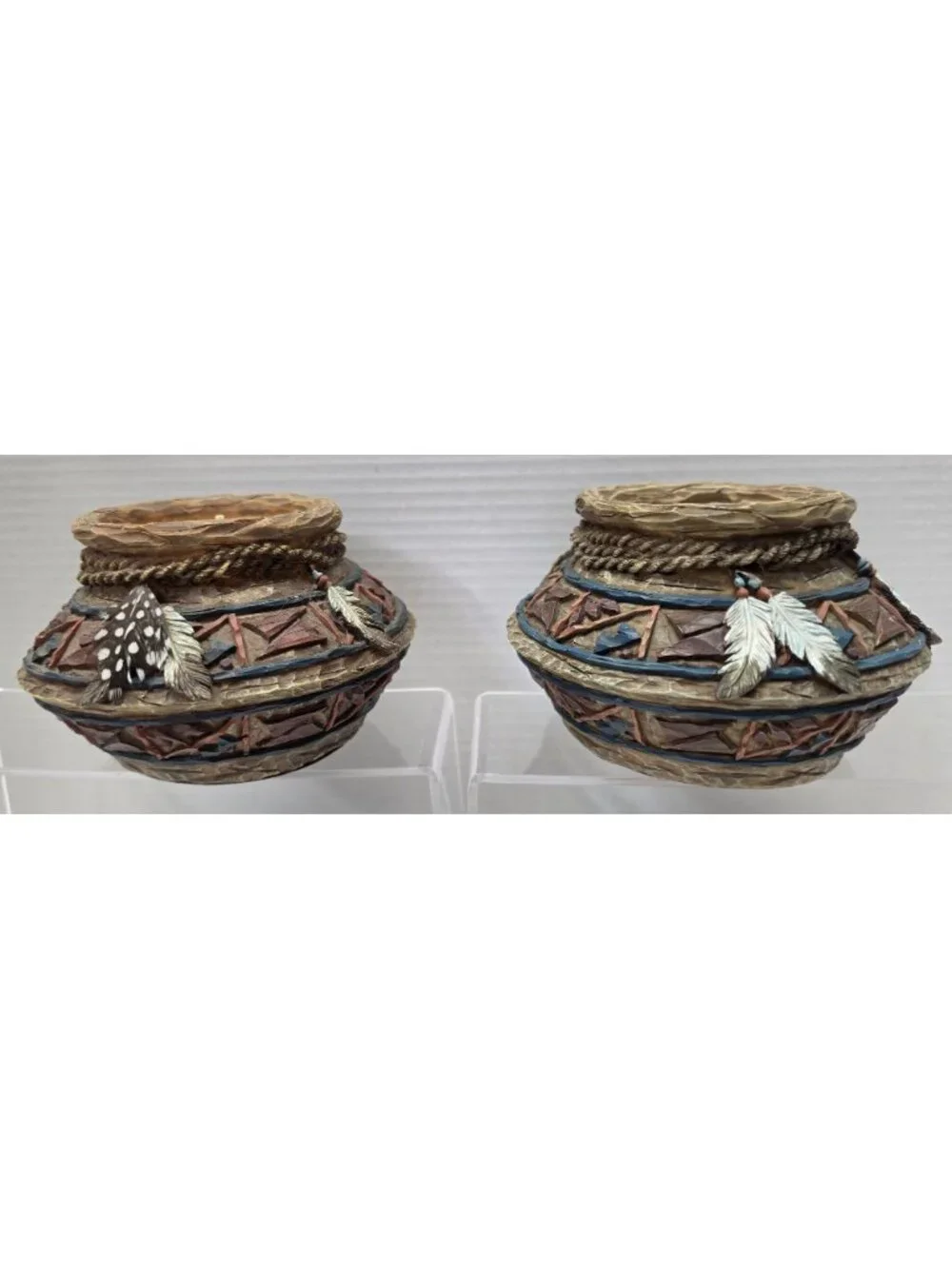 Southwestern Resin Feather Pot Candle Holders Bowl Decor Lot of 2